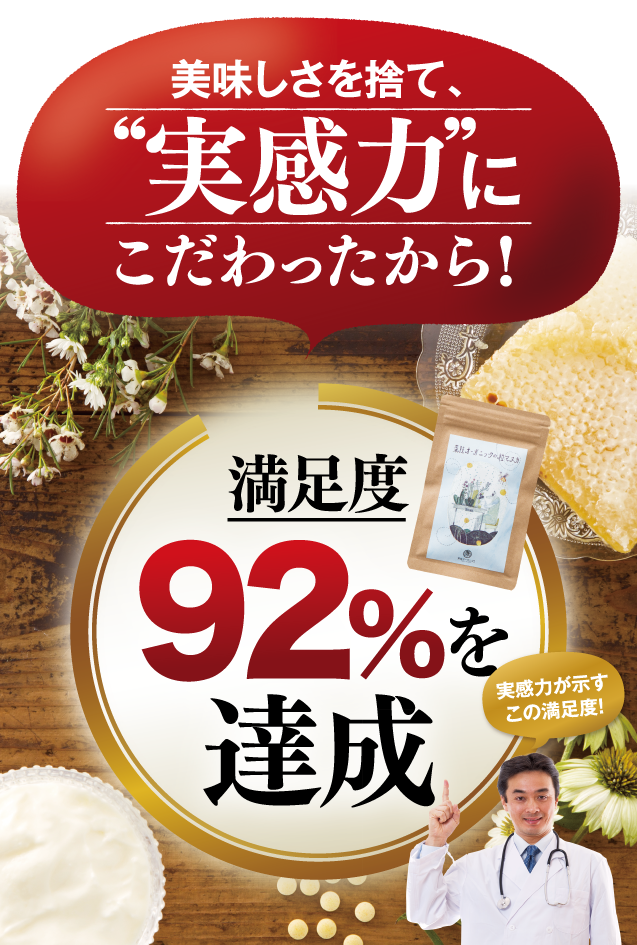 美味しさを捨て、実感力にこだわったから！お客様満足度92%を達成！