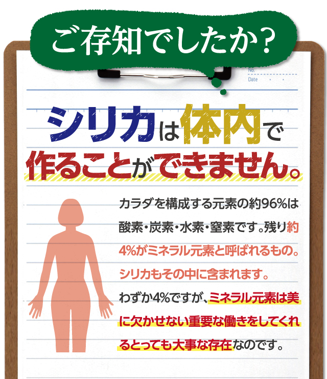 ご存知でしたか？シリカは体内で作ることができません。