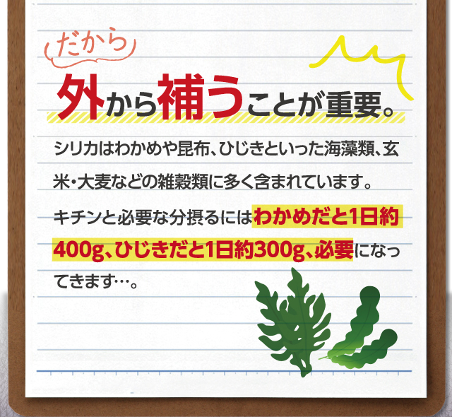 だから外から補うことが重要。だけどわかめやひじきを毎日たくさん食べないといけません。